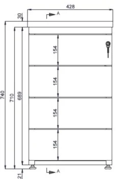 Caisson hauteur bureau métallique Evidence - 4 tiroirs plats pr. 80 cm -