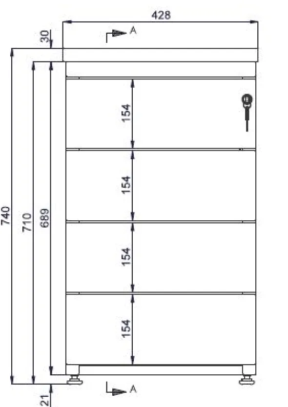 Caisson hauteur bureau métallique Evidence - 4 tiroirs plats pr. 80 cm -