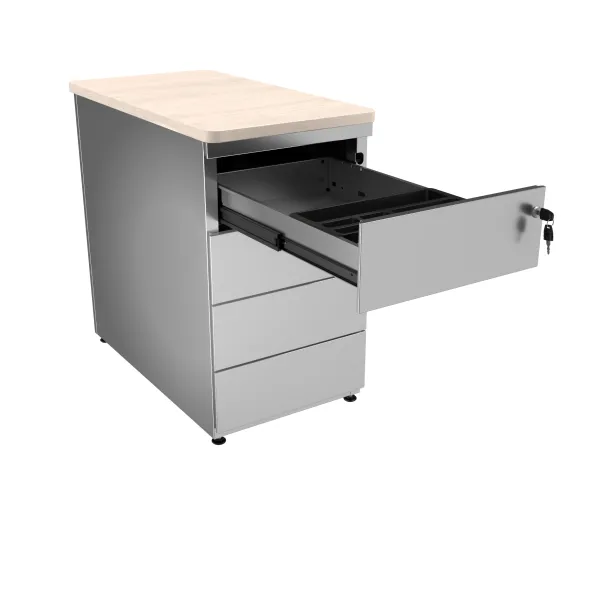 Caisson hauteur bureau métallique Evidence - 4 tiroirs plats pr. 80 cm -
