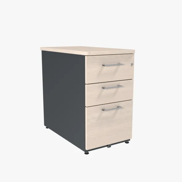 Caisson hauteur bureau métallique/mélaminé Corial - 2 tiroirs plats + 1 tiroir dossiers suspendus - pr. 80 cm