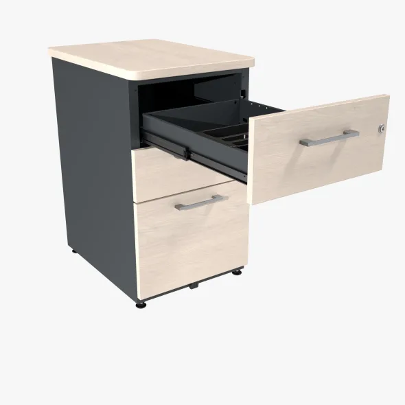 Caisson hauteur bureau métallique/mélaminé Corial - 2 tiroirs plats + 1 tiroir dossiers suspendus - pr. 60 cm
