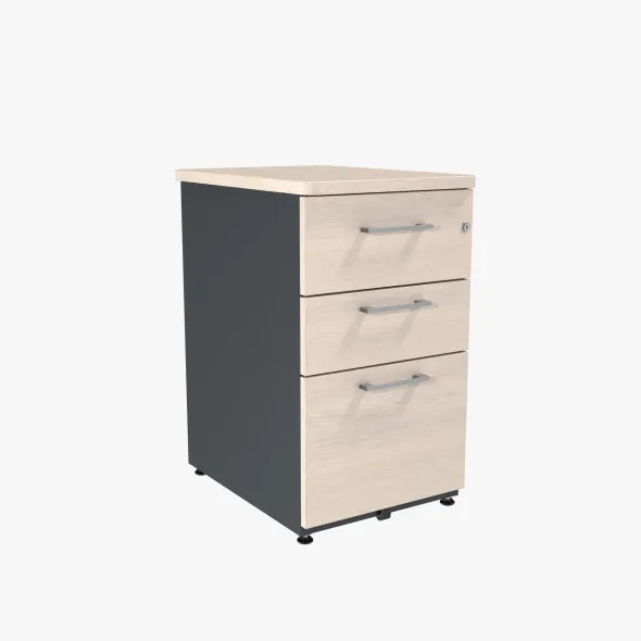 Caisson hauteur bureau métallique/mélaminé Corial - 2 tiroirs plats + 1 tiroir dossiers suspendus - pr. 60 cm