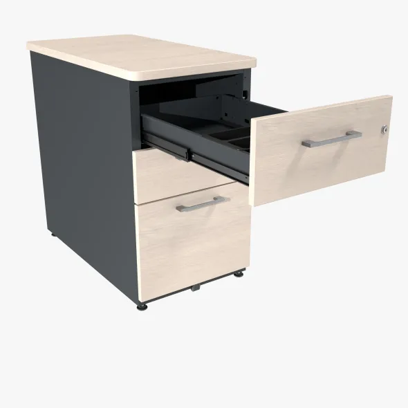 Caisson hauteur bureau métallique/mélaminé Corial-2 tiroirs plats + 1 tiroir dossiers suspendus - pr.80 cm - délai court