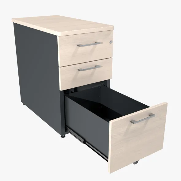 Caisson hauteur bureau métallique/mélaminé Corial-2 tiroirs plats + 1 tiroir dossiers suspendus - pr.80 cm - délai court