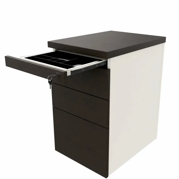 Caisson hauteur bureau placage bois/mélaminé Epure Manager - 2 tiroirs plats + 1 tiroir dossiers suspendus - pr. 60 cm
