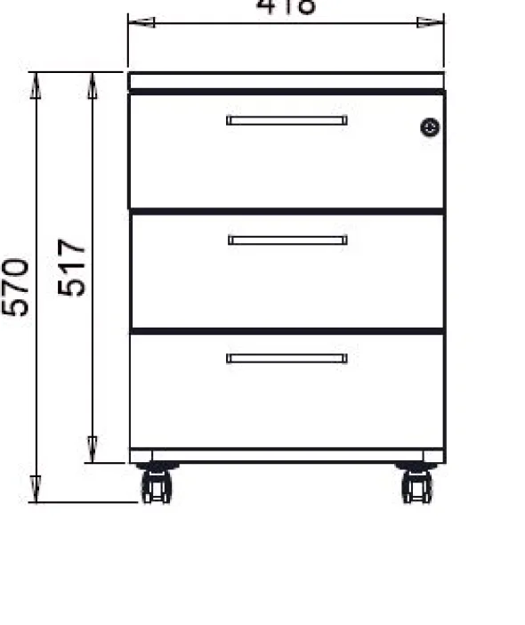 Caisson mobile Corial métallique/mélaminé - 3 tiroirs plats avec coiffe