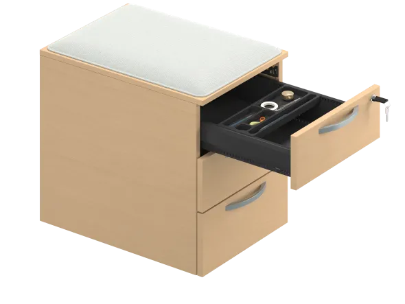 Caisson mobile mélaminé FrameOne II - 3 tiroirs plats - avec coussin tissu