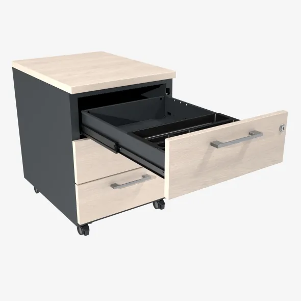 Caisson mobile métallique/mélaminé Corial - 3 tiroirs plats avec coiffe - délai court