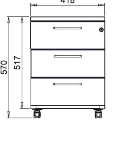 Caisson mobile métallique/mélaminé Corial - 3 tiroirs plats avec coiffe - délai court