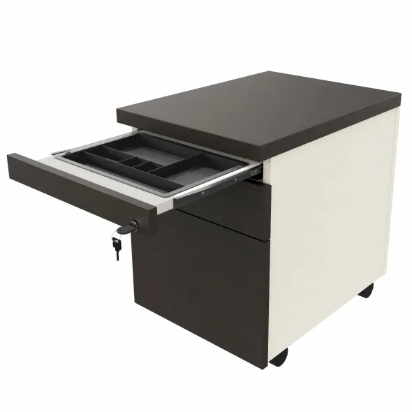 Caisson mobile placage bois/mélaminé Epure Manager - 1 tiroir plat + 1 tiroir dossiers suspendus
