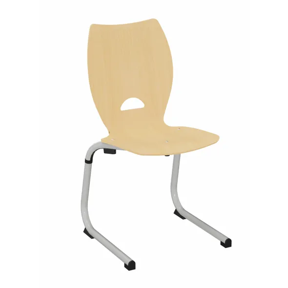 Chaise appui sur table Izoacier coque A - hêtre verni naturel - piétement acier gris alu - lot de 4