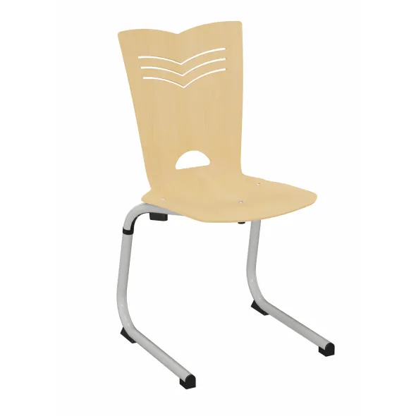 Chaise appui sur table Izoacier coque B - hêtre verni naturel - piétement acier gris alu - lot de 4