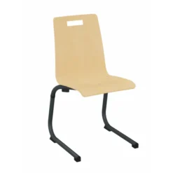 Chaise appui sur table Izoalu coque C - hêtre verni naturel - piétement aluminium époxy - lot de 4
