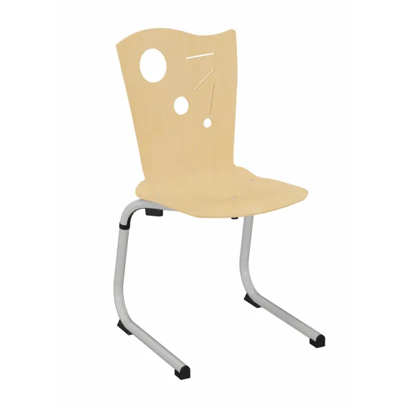 Chaise appui sur table Izoalu coque D - hêtre verni naturel - piétement aluminium gris alu - lot de 4