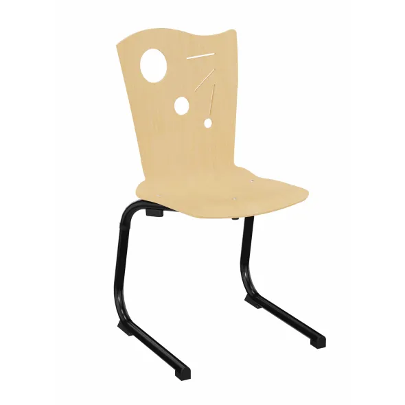 Chaise appui sur table Izoalu coque D - hêtre verni naturel - piétement aluminium noir - lot de 4