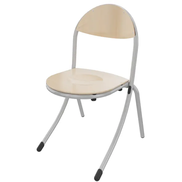 Chaise appui sur table Rond'O - assise dossier séparés hêtre naturel - piétement acier gris alu - taille 6 - lot de 4