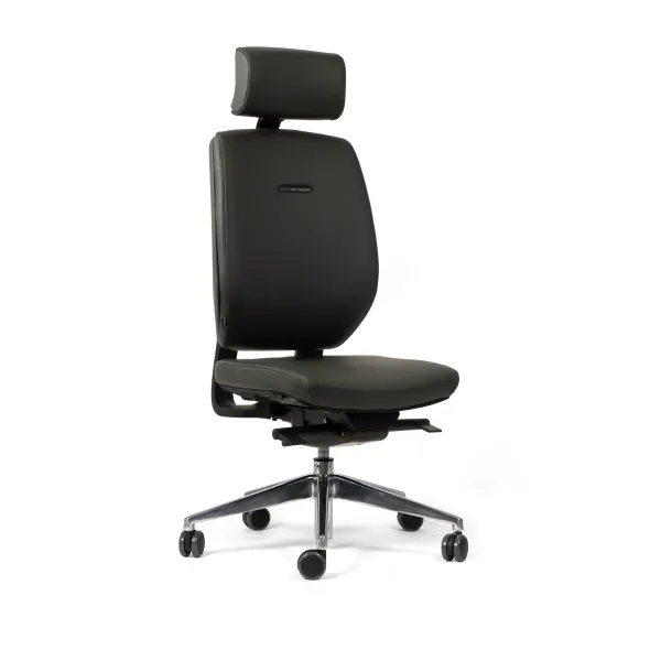 Chaise de bureau Artech - cuir - piétement aluminium poli - avec appui-tête