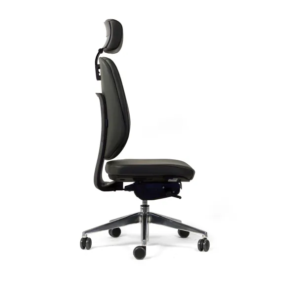 Chaise de bureau Artech - cuir - piétement aluminium poli - avec appui-tête