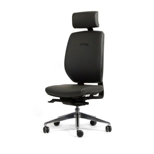 Chaise de bureau Artech - cuir - piétement aluminium poli - avec appui-tête