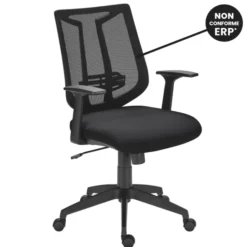 Chaise de bureau Bruneau Tiloa - assise tissu noir dossier maille noir - non conforme ERP