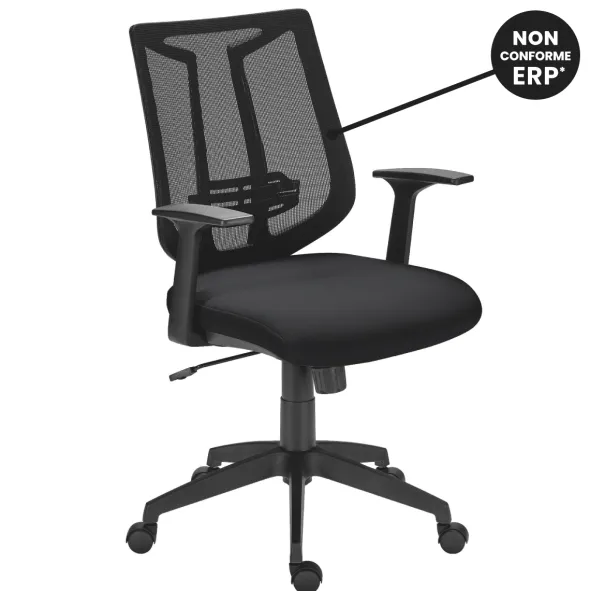 Chaise de bureau Bruneau Tiloa - assise tissu noir dossier maille noir - non conforme ERP