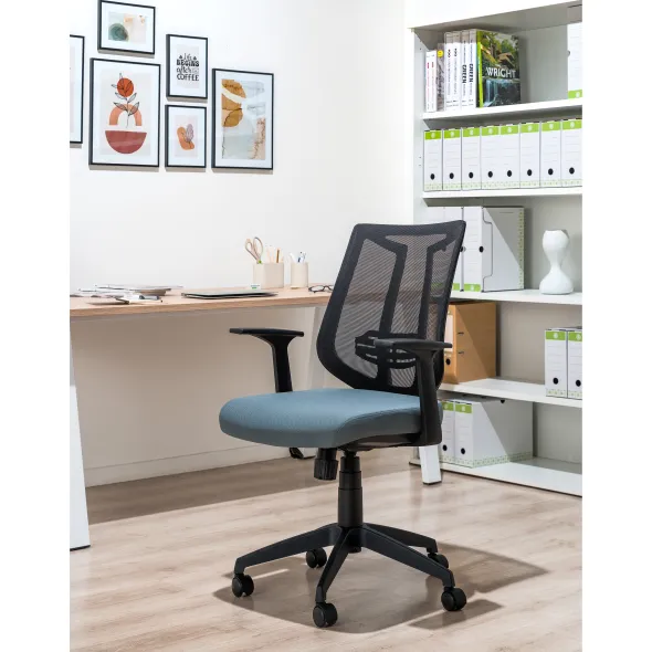 Chaise de bureau Bruneau Tiloa - assise tissu noir dossier maille noir - non conforme ERP