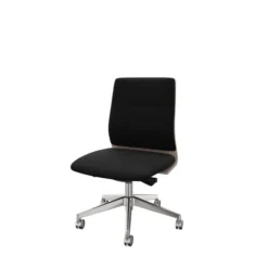 Chaise de bureau Directa - cuir - dossier bois - piétement aluminium poli