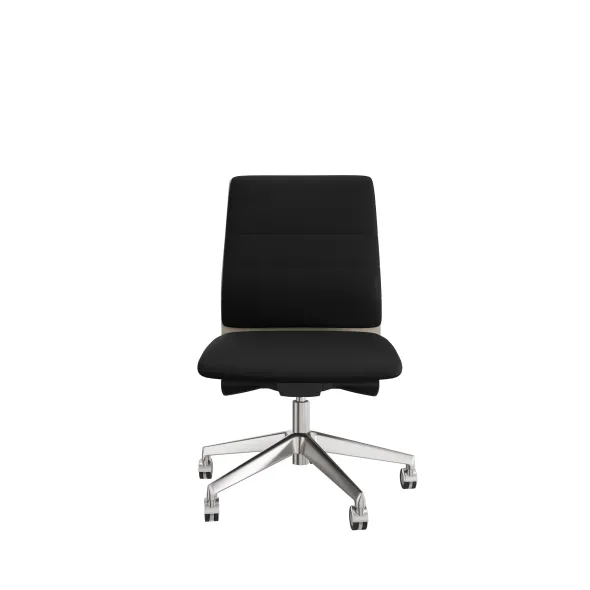 Chaise de bureau Directa - cuir - dossier bois - piétement aluminium poli