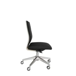 Chaise de bureau Directa - cuir - dossier bois - piétement aluminium poli