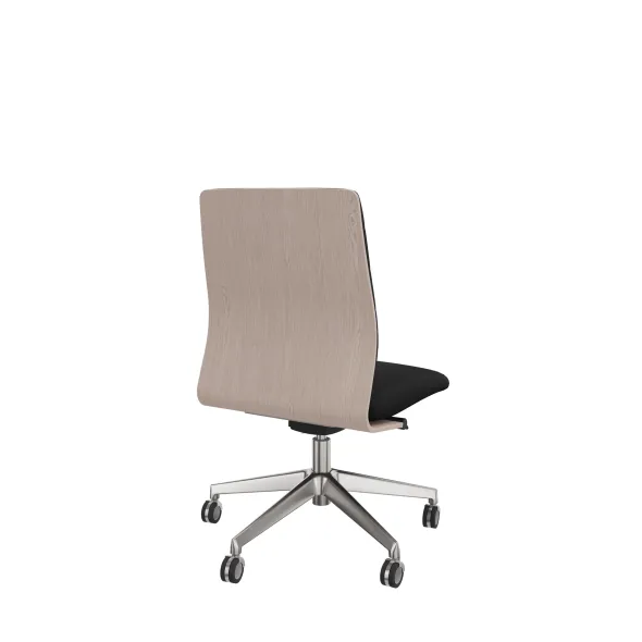 Chaise de bureau Directa - cuir - dossier bois - piétement aluminium poli
