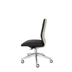 Chaise de bureau Directa - cuir - dossier bois - piétement aluminium poli