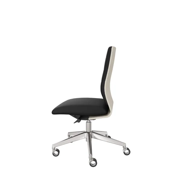 Chaise de bureau Directa - cuir - dossier bois - piétement aluminium poli