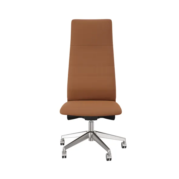 Chaise de bureau Directa - cuir - haut dossier - piétement aluminium poli