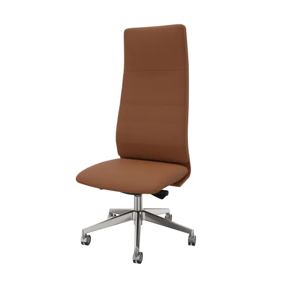 Chaise de bureau Directa - cuir - haut dossier - piétement aluminium poli