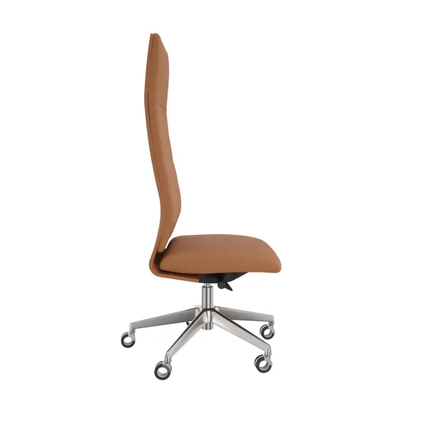 Chaise de bureau Directa - cuir - haut dossier - piétement aluminium poli