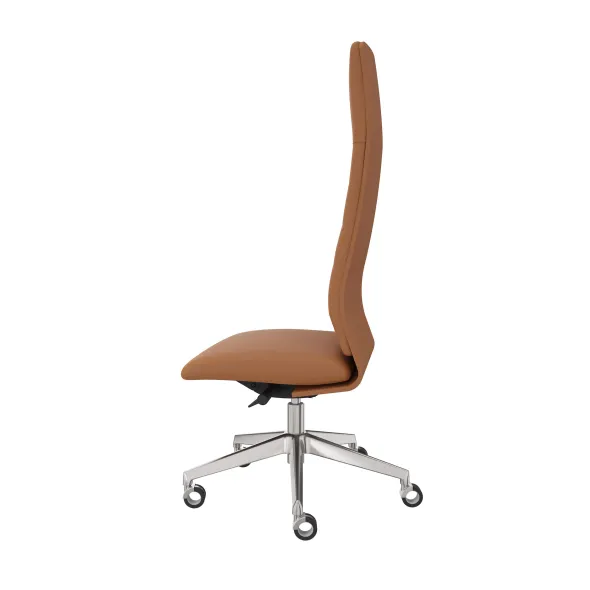 Chaise de bureau Directa - cuir - haut dossier - piétement aluminium poli