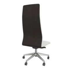 Chaise de bureau Directa - cuir - haut dossier bois - piétement aluminium poli