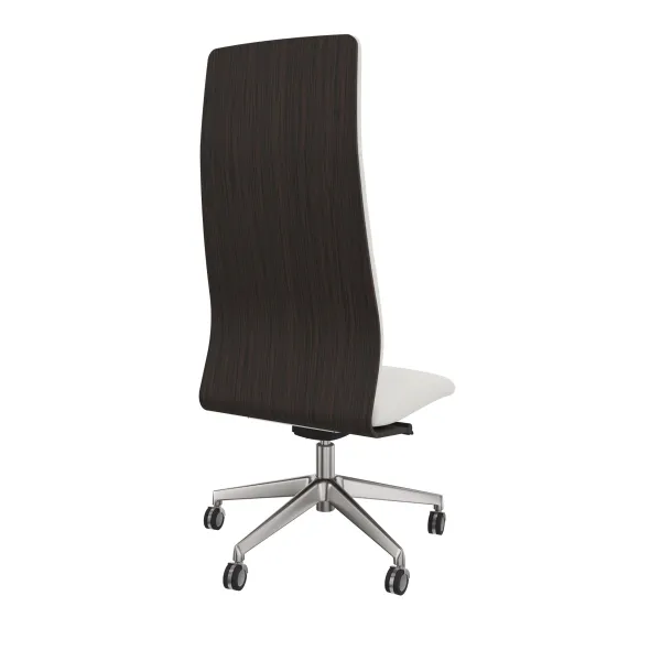 Chaise de bureau Directa - cuir - haut dossier bois - piétement aluminium poli