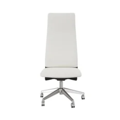 Chaise de bureau Directa - cuir - haut dossier bois - piétement aluminium poli