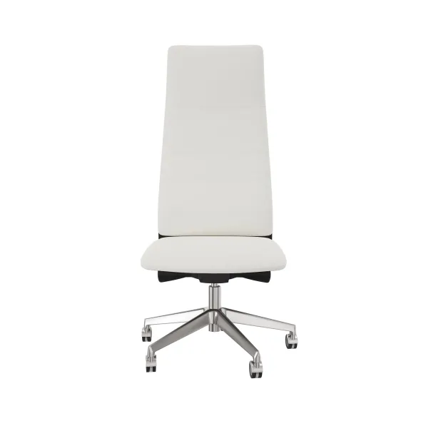 Chaise de bureau Directa - cuir - haut dossier bois - piétement aluminium poli