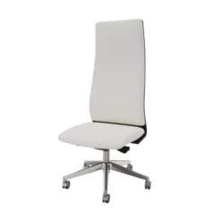Chaise de bureau Directa - cuir - haut dossier bois - piétement aluminium poli
