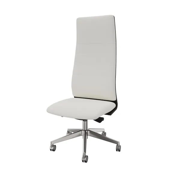Chaise de bureau Directa - cuir - haut dossier bois - piétement aluminium poli