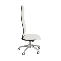 Chaise de bureau Directa - cuir - haut dossier bois - piétement aluminium poli