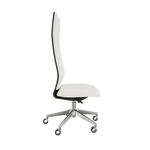 Chaise de bureau Directa - cuir - haut dossier bois - piétement aluminium poli