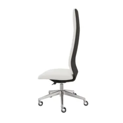 Chaise de bureau Directa - cuir - haut dossier bois - piétement aluminium poli