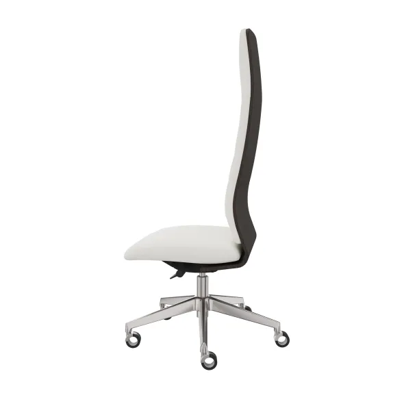 Chaise de bureau Directa - cuir - haut dossier bois - piétement aluminium poli