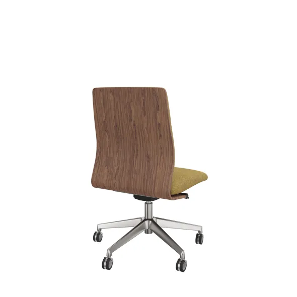 Chaise de bureau Directa - tissu - dossier bois - piétement aluminium poli