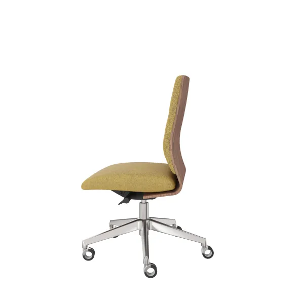Chaise de bureau Directa - tissu - dossier bois - piétement aluminium poli