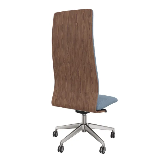 Chaise de bureau Directa - tissu - haut dossier bois - piétement aluminium poli