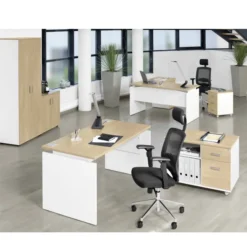 Chaise de bureau Izy - assise tissu noir - dossier maille noir - appui-tête - Non conforme ERP